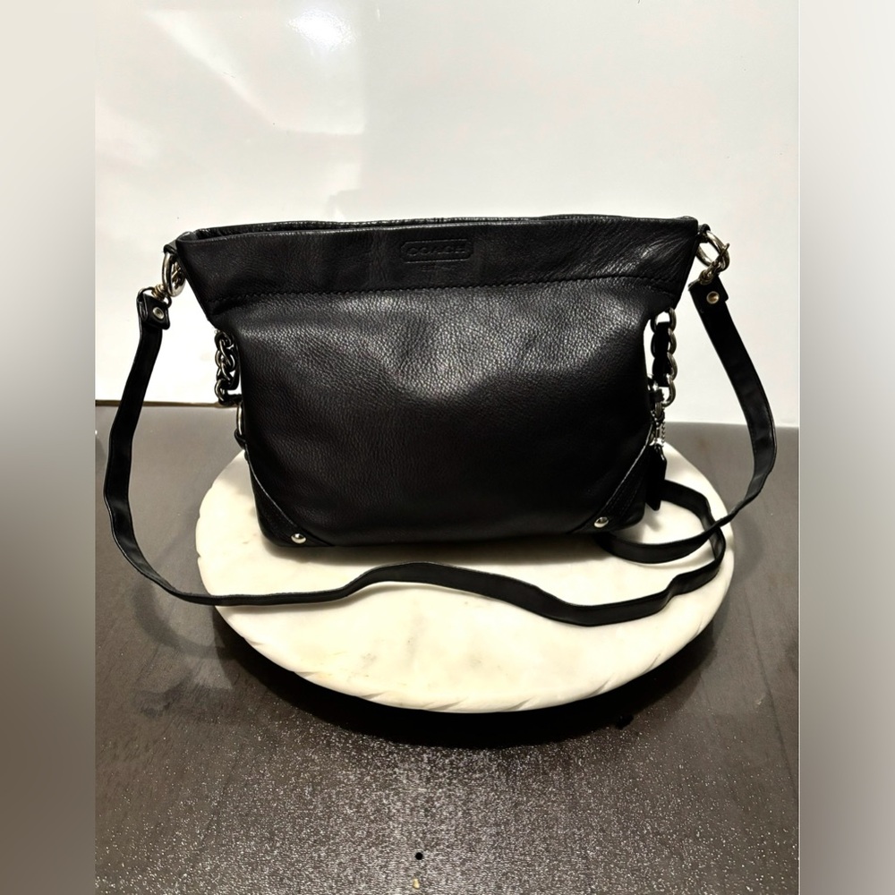 Coach Carly Black Pebble Leather Hobo Shoulder Bag Purse Purple Lining F15251
